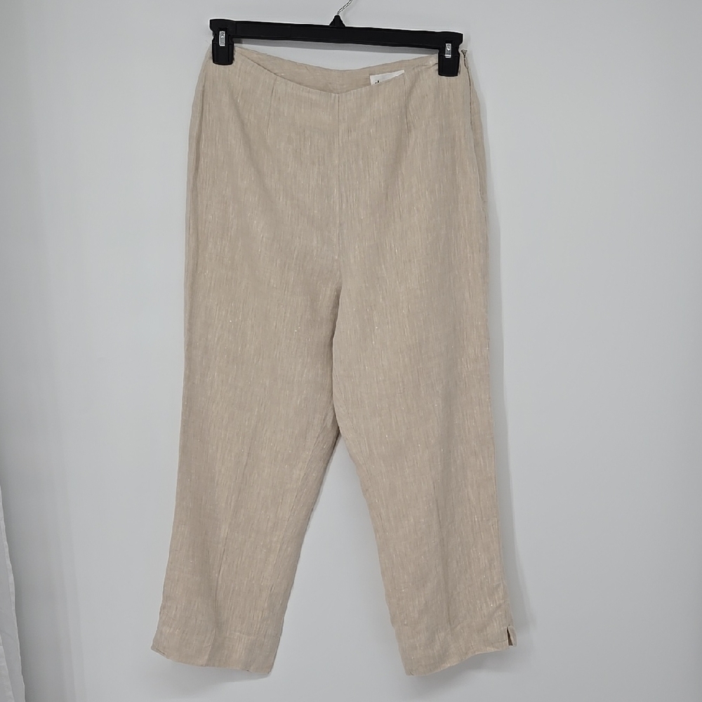 David N Vintage Women's Beige Hanky Linen Pants Side Zipper Size 8